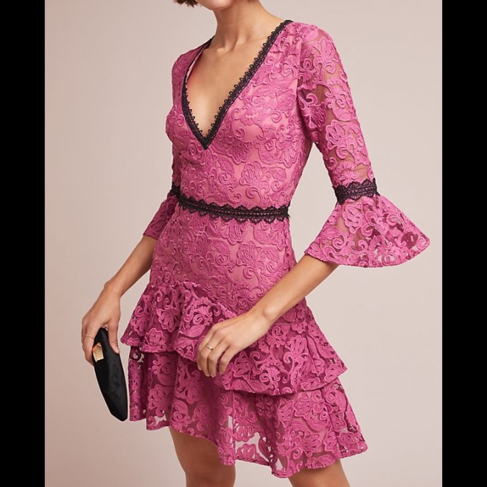Monique Lhuillier Ines Pink Lace Mini Dress